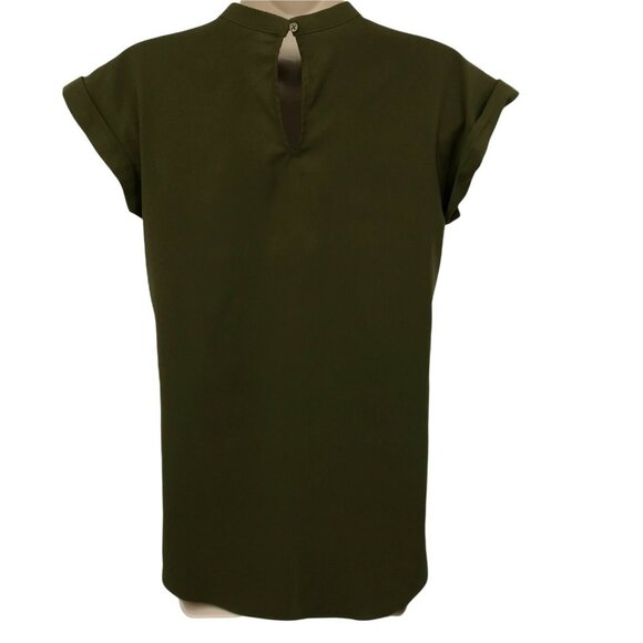Express Womens Cap Sleeve Casual Key Hole Neck Olive Green Blouse Top Size XS - Picture 2 of 8